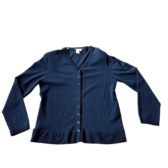 Worth Womens Wool Blend Cardigan Sweater Stripped Blue Black Sz L Lightweight - Picture 3 of 12